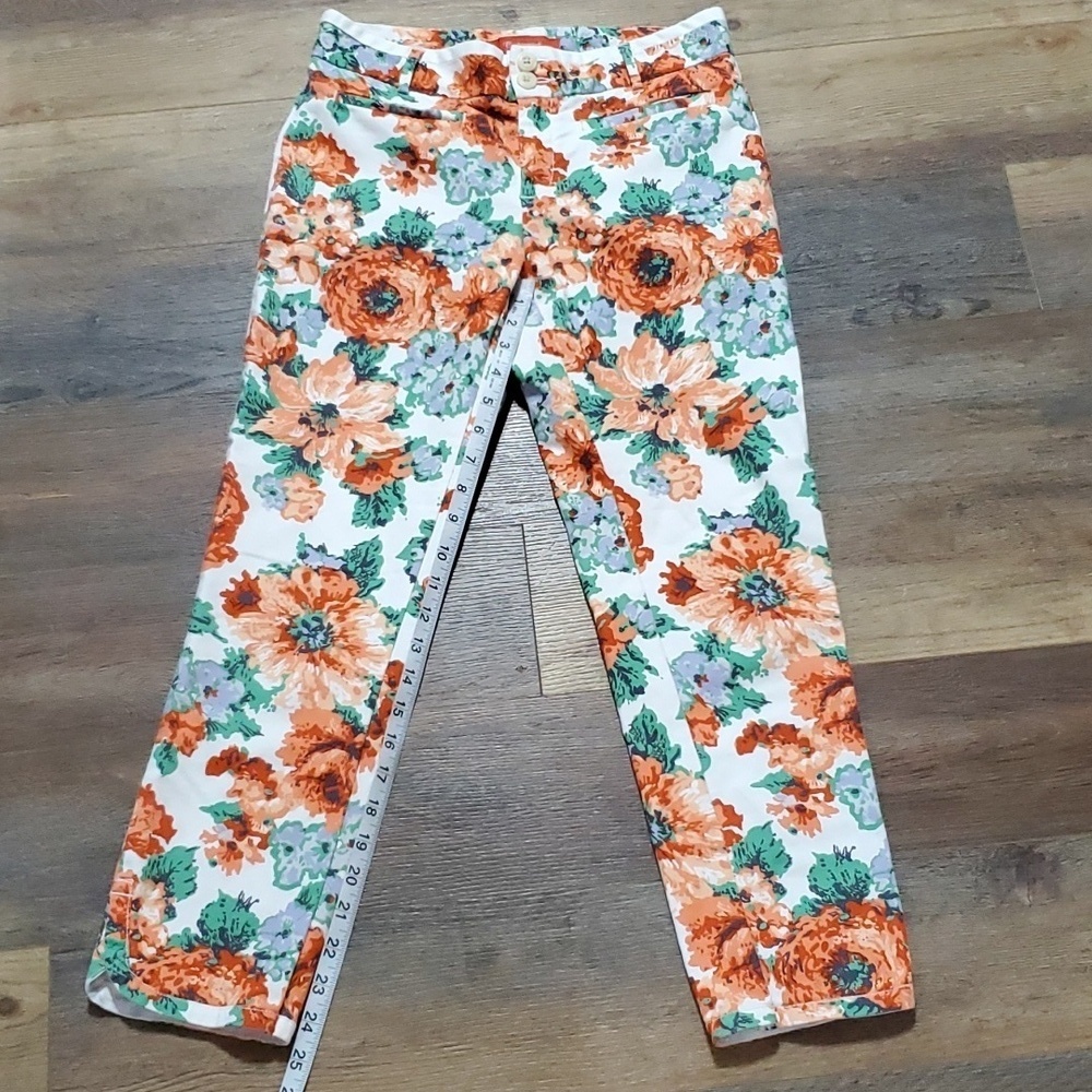 Cartonnier anthropologie floral crop ponte pants euc blue orange
